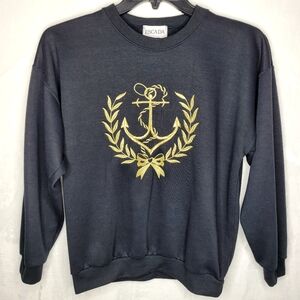 Vintage Escada Womens Black Sweater with Gold Nautical Emblem